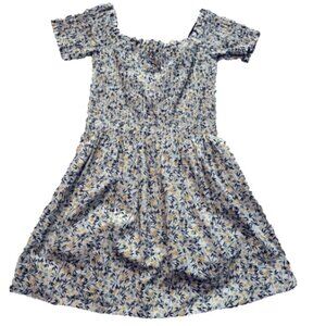 NWOT H&M Lemon Print Smocked Dress Square Neckline Short Sleeve Size Medium